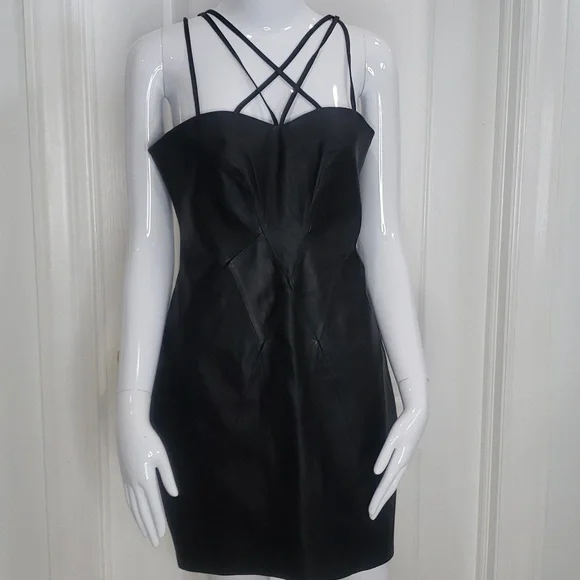 Warehouse Dresses | Warehouse Black Strappy Leather Dress Nwot Size US 8 / UK 12 | Color: Black | Size: 8 | Morbidmistress's Closet